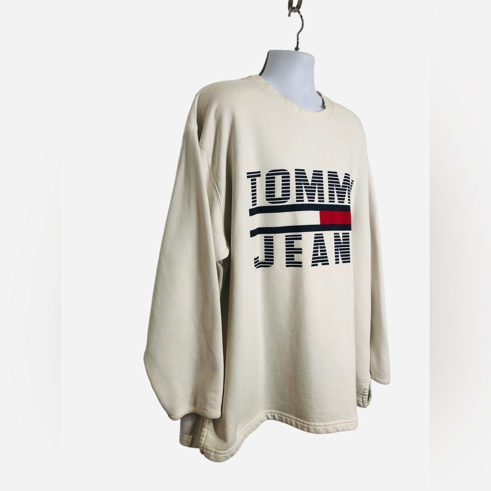 VTG 90s Tommy Hilfiger Sweatshirt Flag Spell Out Signature Jeans Sport Shirt XXL - Picture 4 of 12